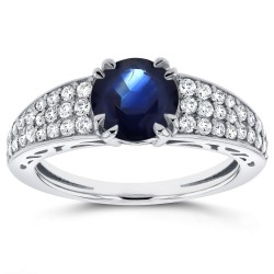 White Gold Sapphire and 2/5ct TDW Diamond Soft-Edged Ring  - Handcrafted By Name My Rings™
