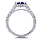 White Gold Sapphire and 3/5ct TDW Diamond 8 Prong Standing Halo Engagement Ring - Handcrafted By Name My Rings™