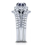 White Gold Sapphire and 3/5ct TDW Diamond Star Halo 3-Ring Bridal Set - Handcrafted By Name My Rings™