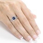 White Gold Sapphire and 5/8ct TDW Diamond Halo Bridal Set - Handcrafted By Name My Rings™
