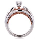 White Gold and Rose Gold Layered 2/3ct TDW Diamond Unique Bridal Rings Set - Handcrafted By Name My Rings™