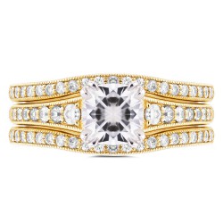 Gold 1 1/10ct Cushion Moissanite and 1/2ct TDW Diamond 3-piece Bridal - Handcrafted By Name My Rings™