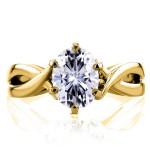 Gold 1 1/2ct Oval Forever One Moissanite Solitaire Crossover Engagement Ring - Handcrafted By Name My Rings™