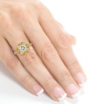 Gold 1 1/3ct TGW Cushion Moissanite and Diamond Floral Antique Ring - Handcrafted By Name My Rings™
