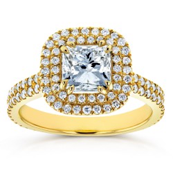 Gold 1 3/4ct TDW Diamond Double Halo Engagement Ring - Handcrafted By Name My Rings™