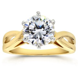 Gold 1 7/8 Carat 6-prong Round Moissanite Solitaire Crossed Split Shank Engagement Ring - Handcrafted By Name My Rings™