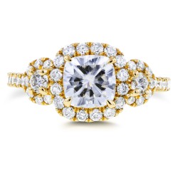 Gold 1 7/8ct TCW Forever One Near Colorless Moissanite and Diamond 3-stone Halo Ring - Handcrafted By Name My Rings™