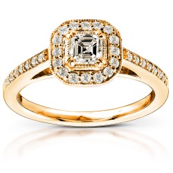 Gold 1/2ct TDW Asscher Diamond Halo Engagement Ring - Handcrafted By Name My Rings™