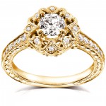 Gold 1/2ct TDW Floral Vintage Diamond Engagement Ring - Handcrafted By Name My Rings™