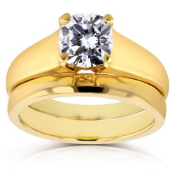 Gold 1ct Cushion Diamond Solitaire Bridal Rings Set - Handcrafted By Name My Rings™