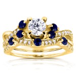 Gold 1ct TCW Diamond and Blue Sapphire Bridal Set - Handcrafted By Name My Rings™