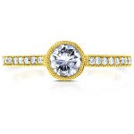 Gold 3/4ct TDW Bezel Diamond Milgrain Engagement Ring - Handcrafted By Name My Rings™
