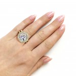 Gold 6 1/3ct TGW Forever One G-H-I Moissanite & Diamond Unique Double Halo Statement Bridal Set - Handcrafted By Name My Rings™