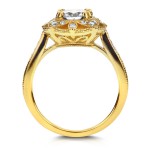 Gold Cushion Forever One Moissanite and 1/4ct TDW Diamond Floral Antiq - Handcrafted By Name My Rings™
