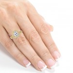 Gold Radiant Cut Forever Brilliant Moissanite and 2/5ct TDW Halo Diamo - Handcrafted By Name My Rings™