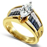 Gold 1 3/4ct TDW Diamond and Blue Sapphire Ring - Handcrafted By Name My Rings™