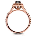 Rose Gold 1 1/2ct TDW Round Black and Champagne Diamond Double Halo Ring - Handcrafted By Name My Rings™