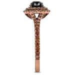 Rose Gold 1 1/2ct TDW Round Black and Champagne Diamond Double Halo Ring - Handcrafted By Name My Rings™