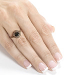 Rose Gold 1 1/2ct TDW Round Black and Champagne Diamond Double Halo Ring - Handcrafted By Name My Rings™