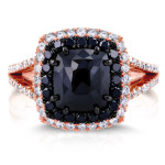 Rose Gold 3 1/3ct TDW Black and White Diamond Split Shank Cushion Double Halo - Handcrafted By Name My Rings™ Rose Gold 3 1/3ct TDW Black and White Diamond Split Shank Cushion Double Halo - Handcrafted By Name My Rings™