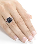 Rose Gold 3 1/3ct TDW Black and White Diamond Split Shank Cushion Double Halo - Handcrafted By Name My Rings™ Rose Gold 3 1/3ct TDW Black and White Diamond Split Shank Cushion Double Halo - Handcrafted By Name My Rings™