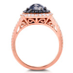 Rose Gold 3 1/3ct TDW Black and White Diamond Split Shank Cushion Double Halo - Handcrafted By Name My Rings™ Rose Gold 3 1/3ct TDW Black and White Diamond Split Shank Cushion Double Halo - Handcrafted By Name My Rings™