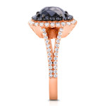 Rose Gold 3 1/3ct TDW Black and White Diamond Split Shank Cushion Double Halo - Handcrafted By Name My Rings™ Rose Gold 3 1/3ct TDW Black and White Diamond Split Shank Cushion Double Halo - Handcrafted By Name My Rings™