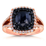 Rose Gold 3 1/3ct TDW Black and White Diamond Split Shank Cushion Double Halo - Handcrafted By Name My Rings™ Rose Gold 3 1/3ct TDW Black and White Diamond Split Shank Cushion Double Halo - Handcrafted By Name My Rings™