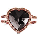Rose Gold 5ct TDW Black and Brown Diamond Heart Halo Double Shank Ring - Size - Handcrafted By Name My Rings™