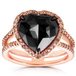 Rose Gold 5ct TDW Black and Brown Diamond Heart Halo Double Shank Ring - Size - Handcrafted By Name My Rings™