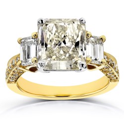 Two Tone Gold Certified 5 4/5ct TDW Three Stone Radiant and Emerald Diamond E - Handcrafted By Name My Rings™
