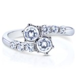 Two White Gold 1ct TDW Diamond Two-Stone Prong Set Curved Ring - Handcrafted By Name My Rings™