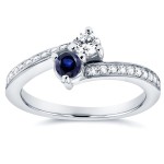 Two White Gold Blue Sapphire and 1/3ct TDW Diamond Two-Stone Ring - Handcrafted By Name My Rings™