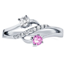 Two White Gold Pink Sapphire and 1/5ct TDW Diamond Two-Stone Curved Ring - Handcrafted By Name My Rings™