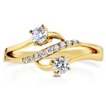 Two Gold 1/3ct TDW Diamond Two-Stone Curved Ring - Handcrafted By Name My Rings™