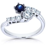 Two Collection White Gold 1ct TCW Sapphire and Diamond 2-Stone Prong Set Curv - Handcrafted By Name My Rings™