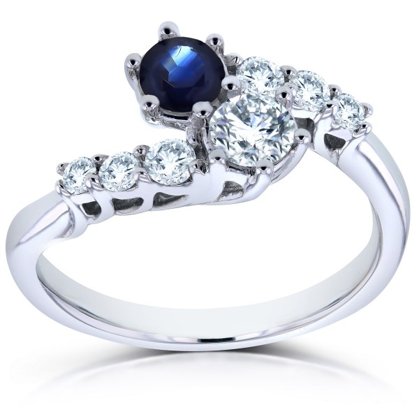 Two Collection White Gold 1ct TCW Sapphire and Diamond 2-Stone Prong Set Curv - Handcrafted By Name My Rings™