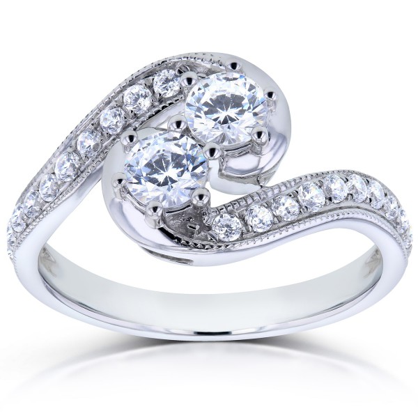 Two Collection White Gold 1ct TDW Diamond 2-stone Swirl Ring - Handcrafted By Name My Rings™