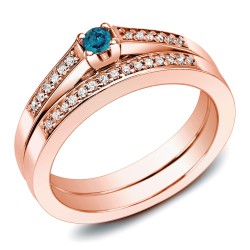 Rose Gold 1/4ct TDW Blue Diamond Bridal Set - Handcrafted By Name My Rings™