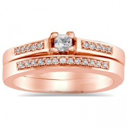 Rose Gold 1/4ct TDW Princess Diamond Bridal Ring Set - Handcrafted By Name My Rings™