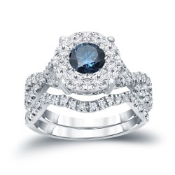 1 1/5ct TDW Cluster Blue Diamond Braided Bridal Ring Set - Handcrafted By Name My Rings™