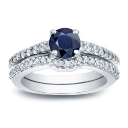 1/2ct Blue Sapphire and 1/2ct TW Round Diamonds Engagement Ring - Handcrafted By Name My Rings™