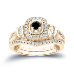 1/2ct TDW Halo Black Diamond Bridal Ring Set - Handcrafted By Name My Rings™