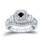 1/2ct TDW Halo Black Diamond Bridal Ring Set - Handcrafted By Name My Rings™