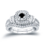1/2ct TDW Halo Black Diamond Bridal Ring Set - Handcrafted By Name My Rings™