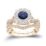 1/3ct Blue Sapphire and 7/8ct TDW Cluster Diamond Braided Bridal Ring Set - Handcrafted By Name My Rings™