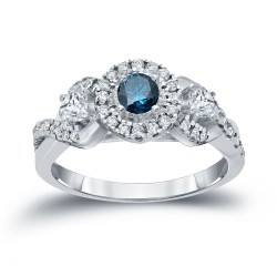 3/5ct TDW Halo Blue Diamond Engagement Ring - Handcrafted By Name My Rings™