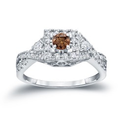 4/6ct TDW Halo Brown Diamond Engagement Ring - Handcrafted By Name My Rings™