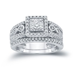 4/6ct TDW Round Diamond Cluster Bridal Ring Set - Handcrafted By Name My Rings™