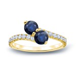 Gold 1 1/2ct Blue Sapphire and 1/2ct TDW Diamond 3-prong, 2-stone Engagement Ring - Handcrafted By Name My Rings™